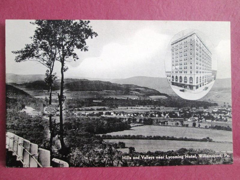 Old Postcard PA Williamsport view and  Lycoming Hotel