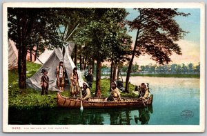 Vtg Vtg Return of the Hunters Teepee Canoe Native American Indian 1900s Postcard