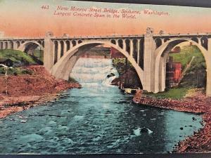 Postcard Monroe Bridge, Spokane,WA 1917, Largest Concrete Span in World.  W5