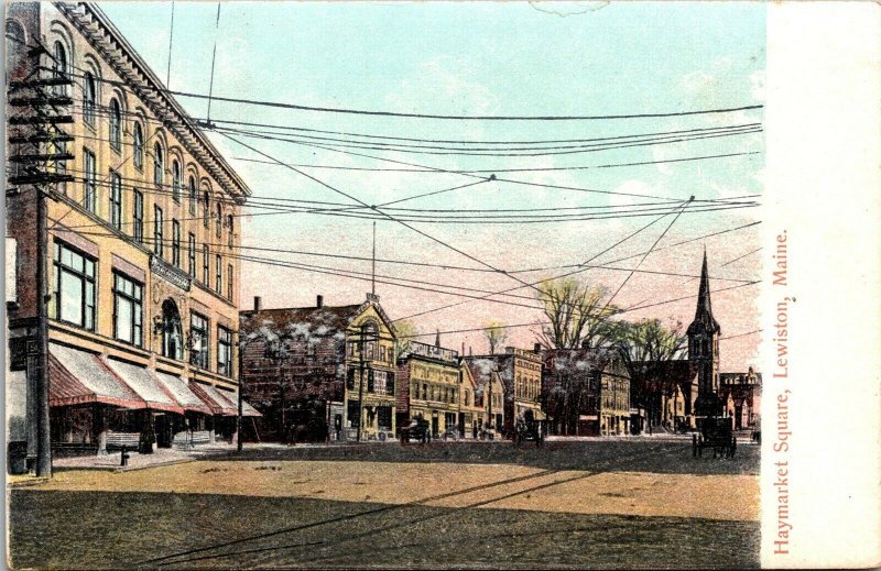Vtg Lewiston Maine ME Haymarket Square Street View 1910s Unused DB Postcard
