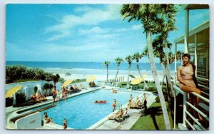 DAYTONA BEACH, FL ~ Roadside REEF BEACH MOTEL Pool 1963 Bathing Beauty Postcard