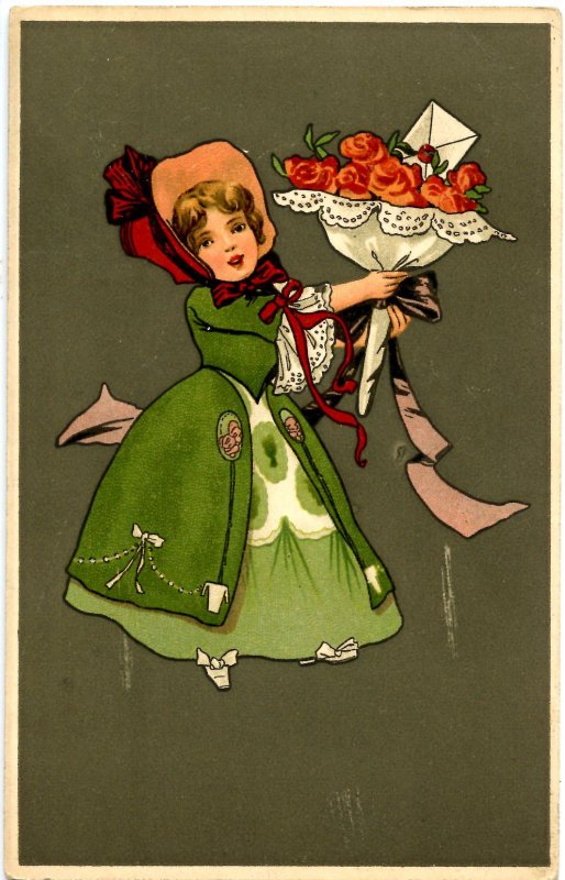 Girl with Bouquet of Roses