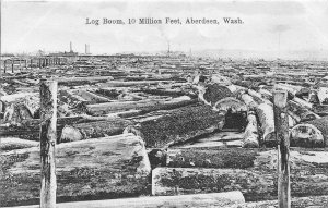 Log Boom 10 Million Feet Logging Industry Aberdeen Washington 1910c postcard