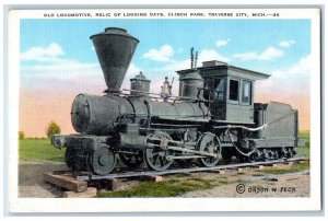 c1940 Old Locomotive Relic Logging Days Traverse City Michigan Vintage Postcard