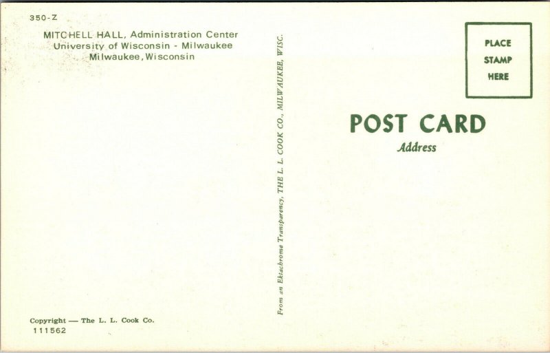 Vtg Mitchell Hall Admin Building University Of Wisconsin Milwaukee WI Postcard