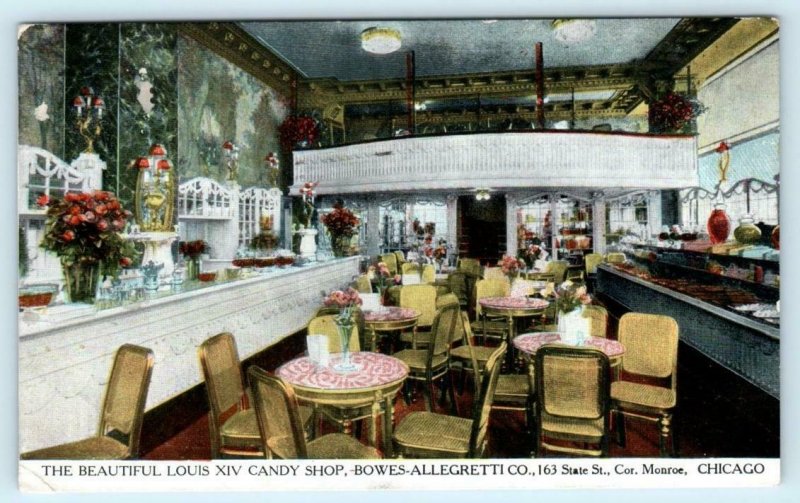 CHICAGO, Illinois BOWES-ALLEGRETTI  Louis XIV Candy Shop Interior 1908 Postcard