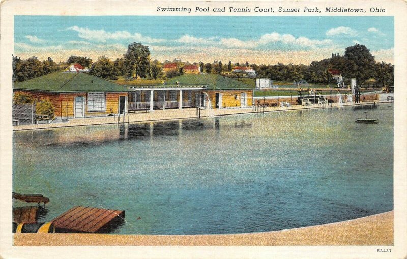 Middletown Ohio 1930s Postcard Swimming Pool And Tennis Court Sunset Park  