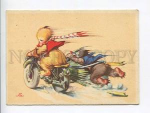 263419 TEDDY BEARS On a motorcycle with a stroller vintage Color COMIC PC