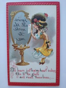 Victorian Postcard Witch Magic Mirror Dwig Series 30 You're All The World To Me 