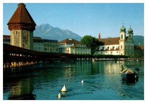 Postcard Switzerland Lucerne -- Chapel Bridge and Water Tower