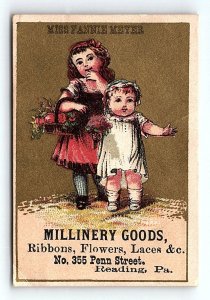 c1880 MISS FANNIE MEYER MILLINERY GOODS READING PA AD VICTORIAN TRADE CARD P1727