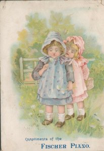 Vintage 1890's Victorian Trade Card Fischer Piano Portland Oregon - Cute Kids