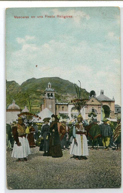 Masks Religious Festival Mascaras en una Fiesta Religiosa Peru 1910c postcard