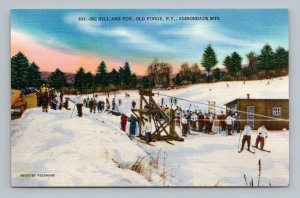 Ski Hill and Tow Old Forge Adirondack Mountains NY UNP  Linen Postcard M8