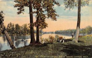 GRAND RAPIDS, MI Michigan  GRAND RIVER VIEW~Men on Banks~Boats  c1910's Postcard