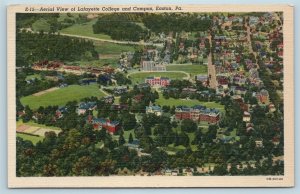 Postcard PA Easton Aerial View Lafayette College & Campus c1940s View U13