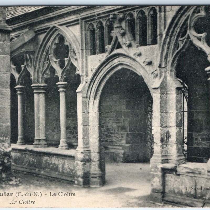 c1910s Treguier, France Le Cloitre Cloister Gothic Arches Columns Cathedral A339