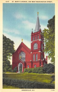 Greenville South Carolina SC 1940s Postcard St. Mary's Church 338 West Washin...