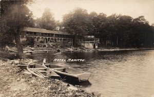 H15/ Hotel Manitou Michigan RPPC Postcard c1910 Boat House Lake Shore