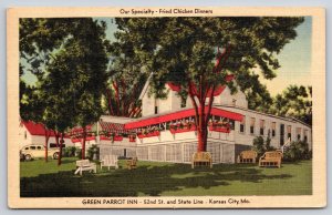 Kansas City MO~Green Parrot Inn~Bright Red Awnings~Fried Chicken~1946 Linen PC