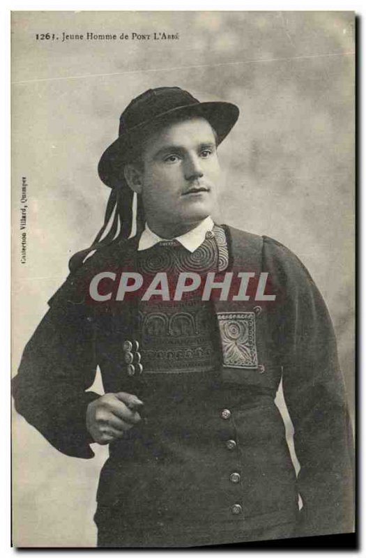 Postcard Old Young Man Pont L Abbe Folklore Costume