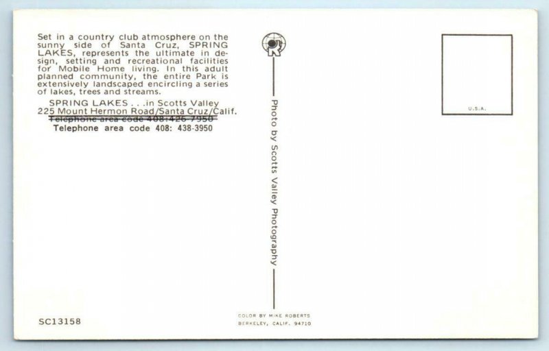 SCOTTS VALLEY, California CA ~ SPRING LAKES Mobile Home Park c1970s  Postcard