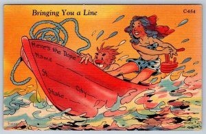 Bringing You A Line, Motorboat, 1946 Greetings From Prattsville Alabama Postcard