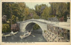 c1907 Postcard; Lake & Stone Bridge, Glen Oak Park, Peoria IL Boats Unposted