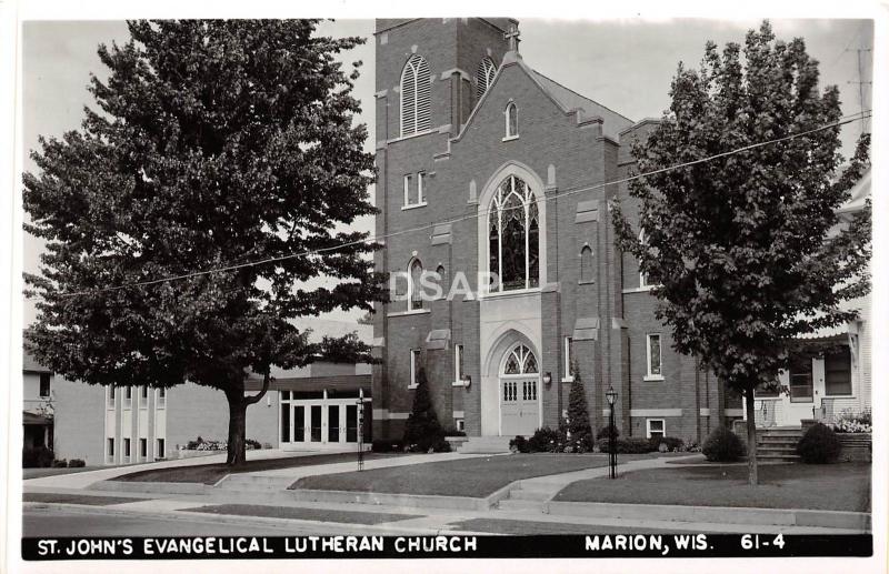 B20/ Marion Wisconsin Wi RPPC Postcard c40s St Johns Evangelical Lutheran Church