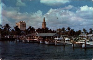 General View Fishing Fleet Bayfront Park Miami Florida FL Postcard VTG UNP  