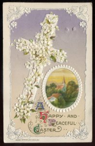 h2491 - EASTER Postcard 1912 Embossed Cross Flowers by Winsch