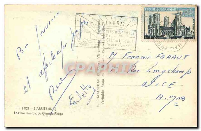 CARTE Postal Biarritz B Old P hydrangeas La Grande Plage