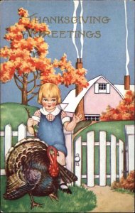 Whitney Thanksgiving Little Boy with Turkey Vintage Postcard