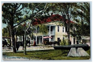 1908 Post Office From Plaza Cannon Horse Carriage St. Augustine FL Postcard