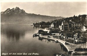 Switzerland Weggis Mit Dem Neuen Quai Und Pilatus Vintage RPPC 03.67