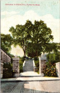 Entrance to Burial Hill, Plymouth MA Vintage Postcard J63