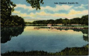 Vtg Augusta Georgia GA Lake Olmstead 1950s Unused Linen Postcard 