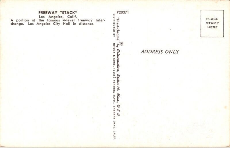 Freeway Stack Los Angeles California CA City Hall Freeway Postcard UNP VTG