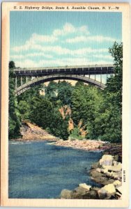 Postcard - U. S. Highway Bridge, Route No. 9, Ausable Chasm - New York