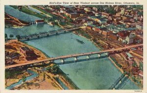 Ottumwa, Iowa - Bird's Eye View - New Des Moines River Viaduct - Linen