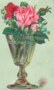 Victorian Trade Card Landis E Snyder All Kinds of Cards, Roses Flowers Glass D1 