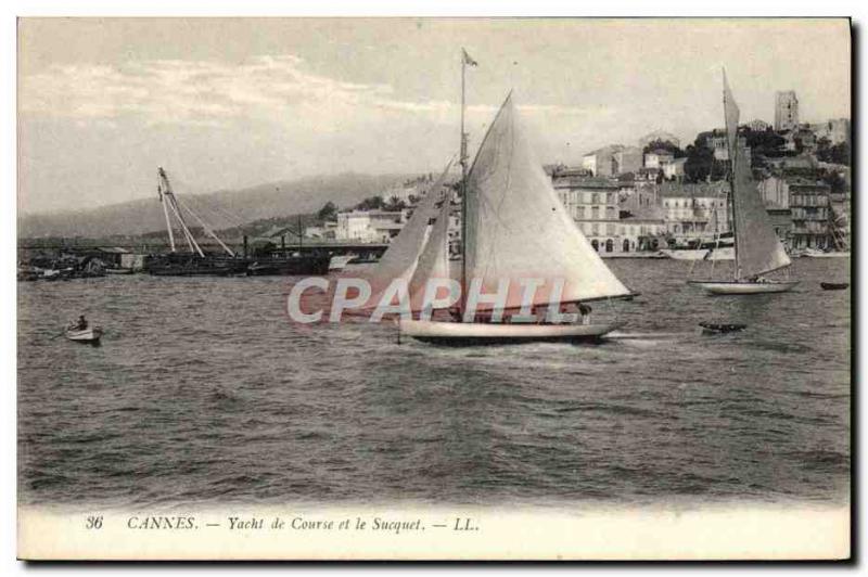 Old Postcard Cannes Boat Sailboat racing yacht and Sucquet