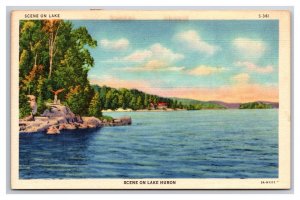 Scene On Lake Huron Michigan MI UNP Linen Postcard Y13