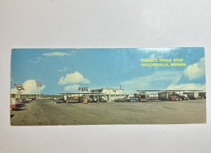 Vintage 60s Pure Oil Young's Truck Stop Taylorsville Indiana Panoramic Postcard