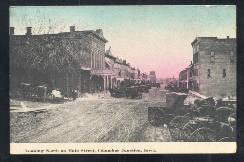 COLUMBUS JUNCTION IOWA DOWNTOWN STREET SCENE OLD CARS VINTAGE POSTCARD