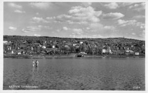 Rattvik Sweden birds eye view beach bathers shore line real photo pc Y11585