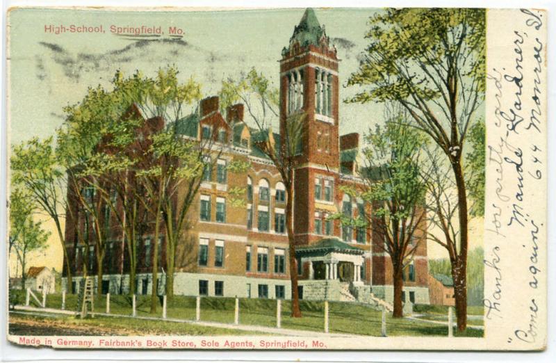 High School Springfield Missouri 1907 postcard
