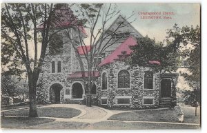 Congregational Church LEXINGTON Massachusetts 1910s Hand-Colored Postcard