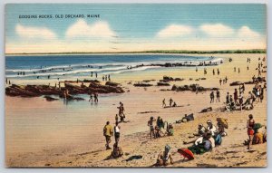 1948 Googins Rocks Old Orchard Maine Crowden Bathing Beach Scene Posted Postcard