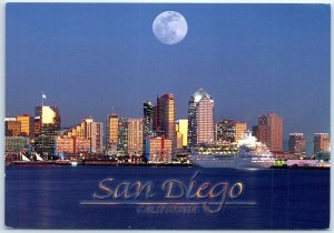 Postcard - A beautiful moonlit night over the San Diego skyline - San Diego, CA